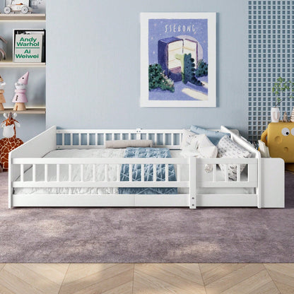 Holzbett, Kinderbett, 140 x 200cm, Kiefernholz, Offenes Lager, Einlegeböden, zu öffnendes Gehäuse, ohne Matratze, weiß