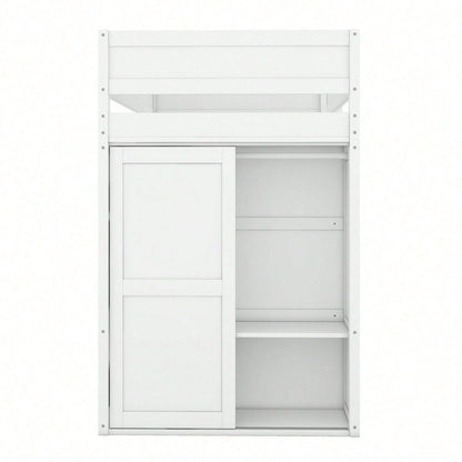 90*200cm Hochbett, vielseitiges Kinderbett, ausgestattet mit Kleiderschrank, Schreibtisch und Schubladen, weiß