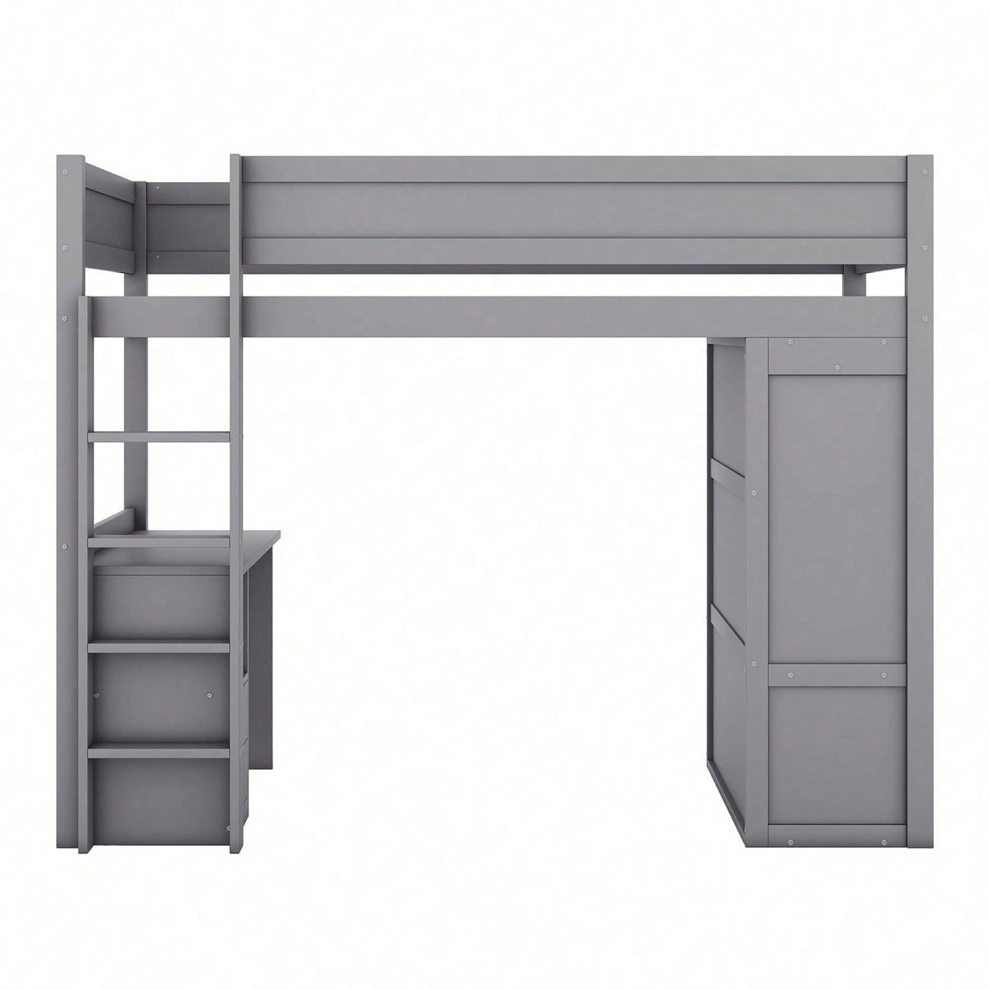 90*200cm Hochbett, vielseitiges Kinderbett, ausgestattet mit Kleiderschrank, Schreibtisch und Schubladen, weiß
