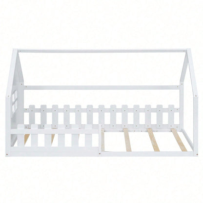 90*200cm Flachbett, Kinderbett, Hausleiste, weiß