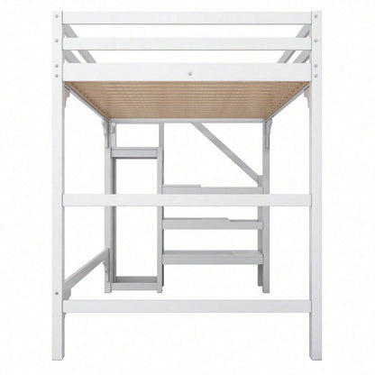 140*200cm Hochbett mit Lattenrost, mit Stufentreppe, mit Kleiderschrank, Jugendbett, Stauraum.Weiß
