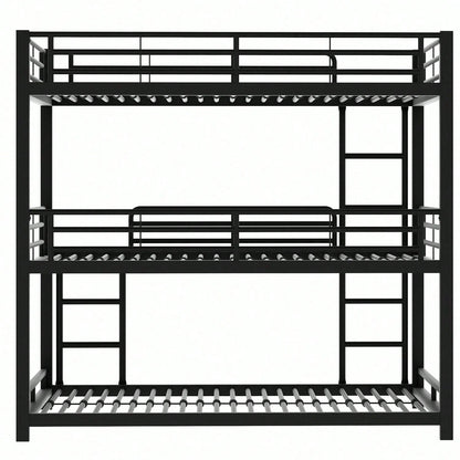 90x200cm Bettgestell Metallbett,Etagenbett,Eisenbett, Dreifach-Etagenbett für Kinder, Jugendliche und Erwachsene, Schwarz