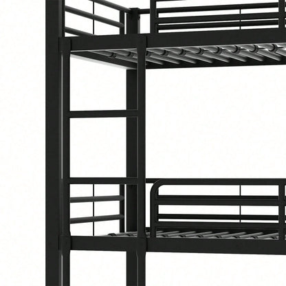 90x200cm Bettgestell Metallbett,Etagenbett,Eisenbett, Dreifach-Etagenbett für Kinder, Jugendliche und Erwachsene, Schwarz