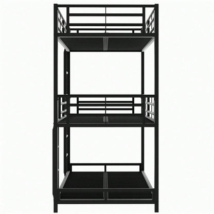 90x200cm Bettgestell Metallbett,Etagenbett,Eisenbett, Dreifach-Etagenbett für Kinder, Jugendliche und Erwachsene, Schwarz