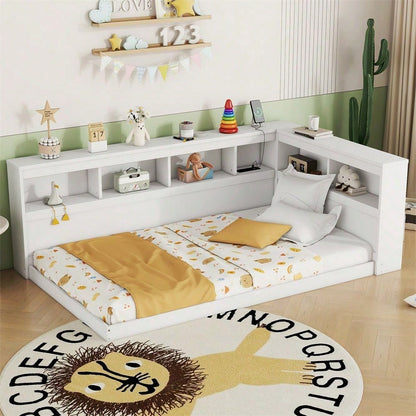 Daybett, 90 x 200 cm, Schlafsofa, Tagesbett, Mit Steckdose und 2 USB-Anschlüssen, Bett mit Lattenrost (ohne Matratze), Spanplatte, Weiß