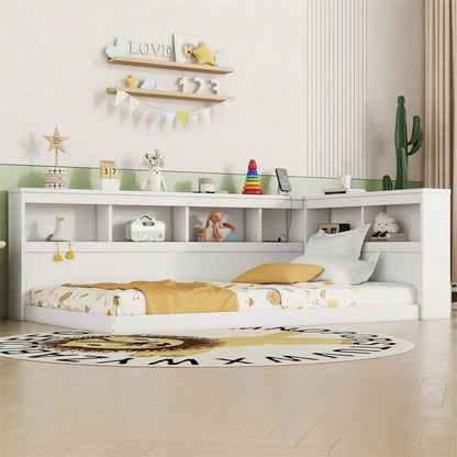 Daybett, 90 x 200 cm, Schlafsofa, Tagesbett, Mit Steckdose und 2 USB-Anschlüssen, Bett mit Lattenrost (ohne Matratze), Spanplatte, Weiß