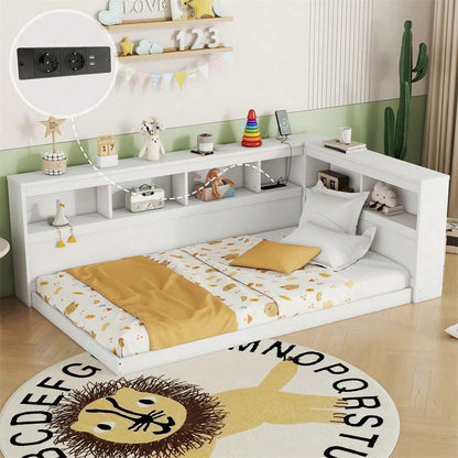 Daybett, 90 x 200 cm, Schlafsofa, Tagesbett, Mit Steckdose und 2 USB-Anschlüssen, Bett mit Lattenrost (ohne Matratze), Spanplatte, Weiß