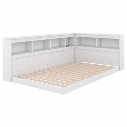 Daybett, 90 x 200 cm, Schlafsofa, Tagesbett, Mit Steckdose und 2 USB-Anschlüssen, Bett mit Lattenrost (ohne Matratze), Spanplatte, Weiß