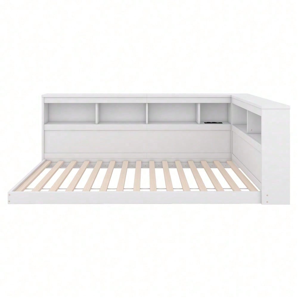 Daybett, 90 x 200 cm, Schlafsofa, Tagesbett, Mit Steckdose und 2 USB-Anschlüssen, Bett mit Lattenrost (ohne Matratze), Spanplatte, Weiß