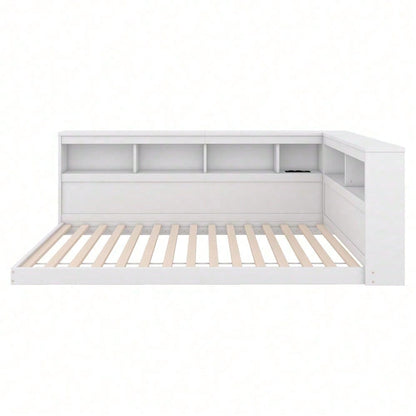 Daybett, 90 x 200 cm, Schlafsofa, Tagesbett, Mit Steckdose und 2 USB-Anschlüssen, Bett mit Lattenrost (ohne Matratze), Spanplatte, Weiß