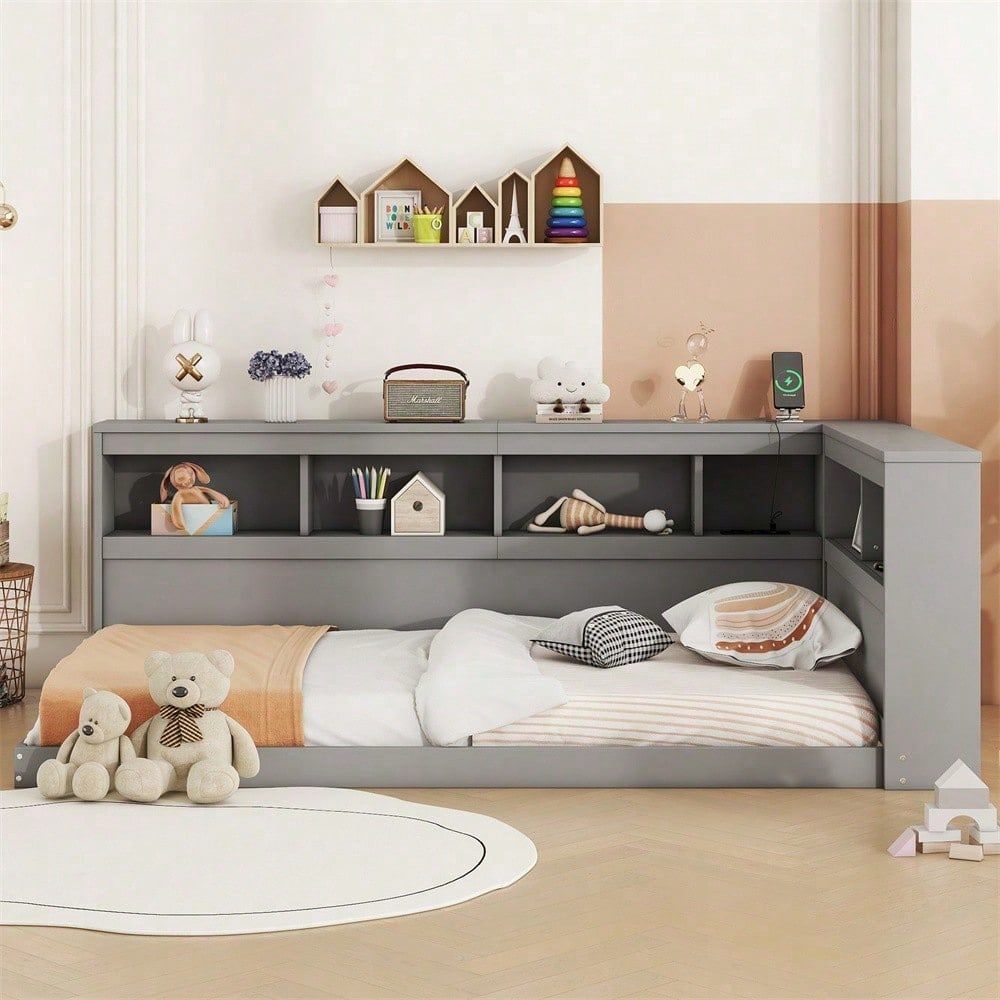 Daybett, 90 x 200 cm, Schlafsofa, Tagesbett, Mit Steckdose und 2 USB-Anschlüssen, Bett mit Lattenrost (ohne Matratze), Spanplatte, Weiß