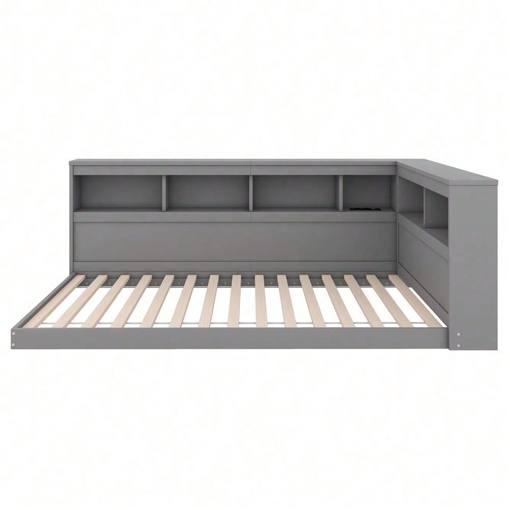 Daybett, 90 x 200 cm, Schlafsofa, Tagesbett, Mit Steckdose und 2 USB-Anschlüssen, Bett mit Lattenrost (ohne Matratze), Spanplatte, Weiß