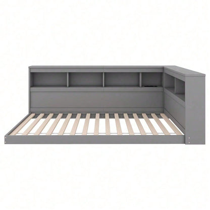 Daybett, 90 x 200 cm, Schlafsofa, Tagesbett, Mit Steckdose und 2 USB-Anschlüssen, Bett mit Lattenrost (ohne Matratze), Spanplatte, Weiß
