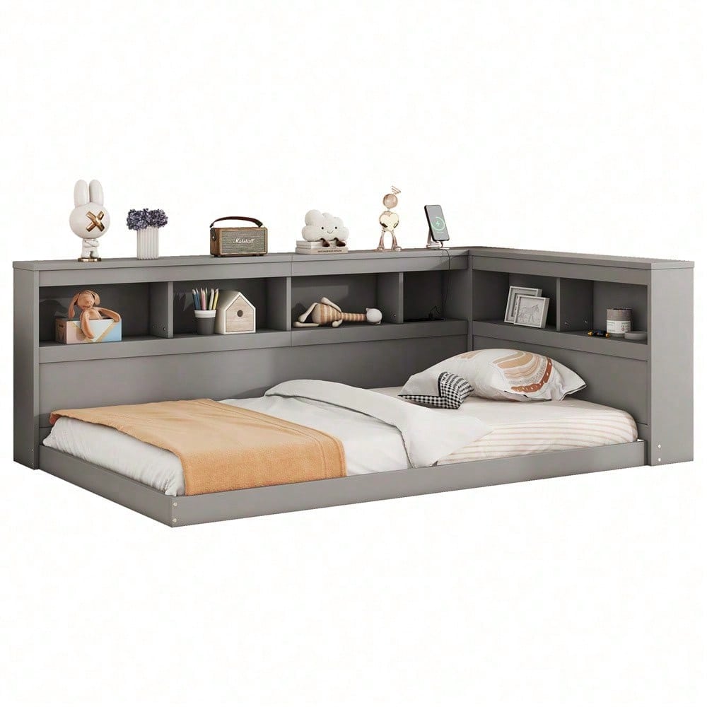 Daybett, 90 x 200 cm, Schlafsofa, Tagesbett, Mit Steckdose und 2 USB-Anschlüssen, Bett mit Lattenrost (ohne Matratze), Spanplatte, Weiß