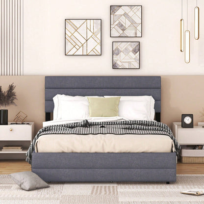 140 x 200 Plattformbett mit Räummaschine für zwei Personen und zwei Schubladen, Grau