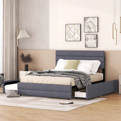 140 x 200 Plattformbett mit Räummaschine für zwei Personen und zwei Schubladen, Grau