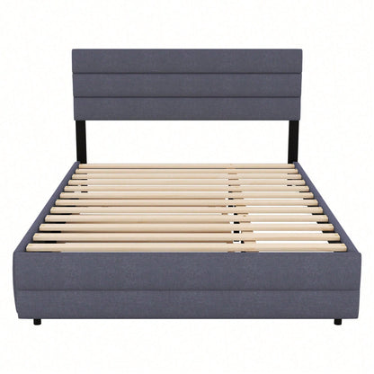 140 x 200 Plattformbett mit Räummaschine für zwei Personen und zwei Schubladen, Grau