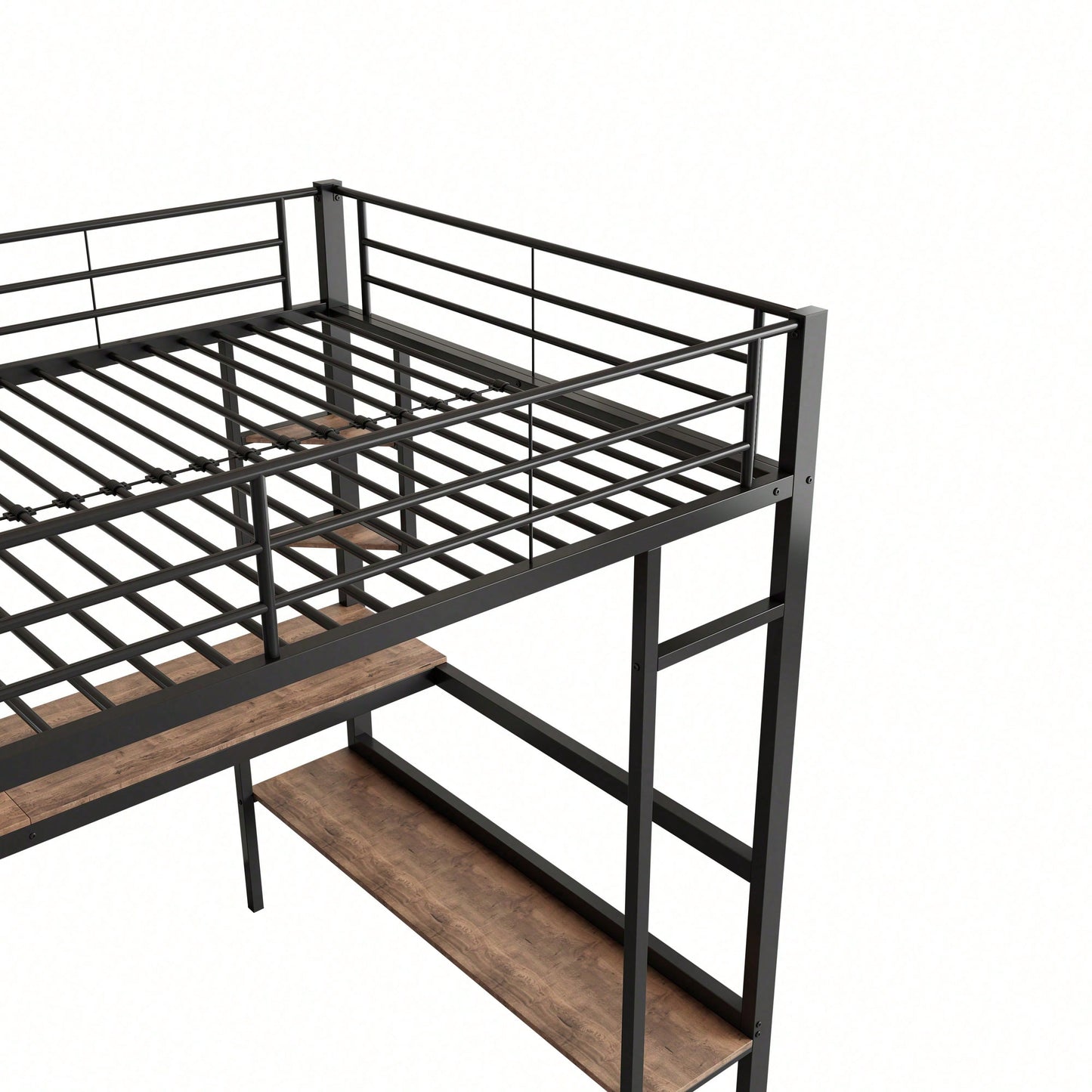 90x200cm Bettgestell Metallbett, Eisenbett mit Schreibtisch, Hochbett mit vier kleinen Regalen und einem großen Bücherregal für Kinder, Jugendliche und Erwachsene, Weiß