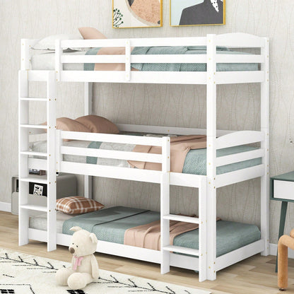 Etagenbett, 90*200cm, Single-Size-Holz-Dreier-Etagenbett für Kinder, Ohne Matratze, weiß (90*200cm)