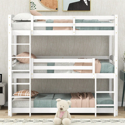 Etagenbett, 90*200cm, Single-Size-Holz-Dreier-Etagenbett für Kinder, Ohne Matratze, weiß (90*200cm)