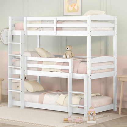 Etagenbett, 90*200cm, Single-Size-Holz-Dreier-Etagenbett für Kinder, Ohne Matratze, weiß (90*200cm)