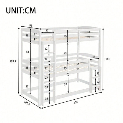 Etagenbett, 90*200cm, Single-Size-Holz-Dreier-Etagenbett für Kinder, Ohne Matratze, weiß (90*200cm)