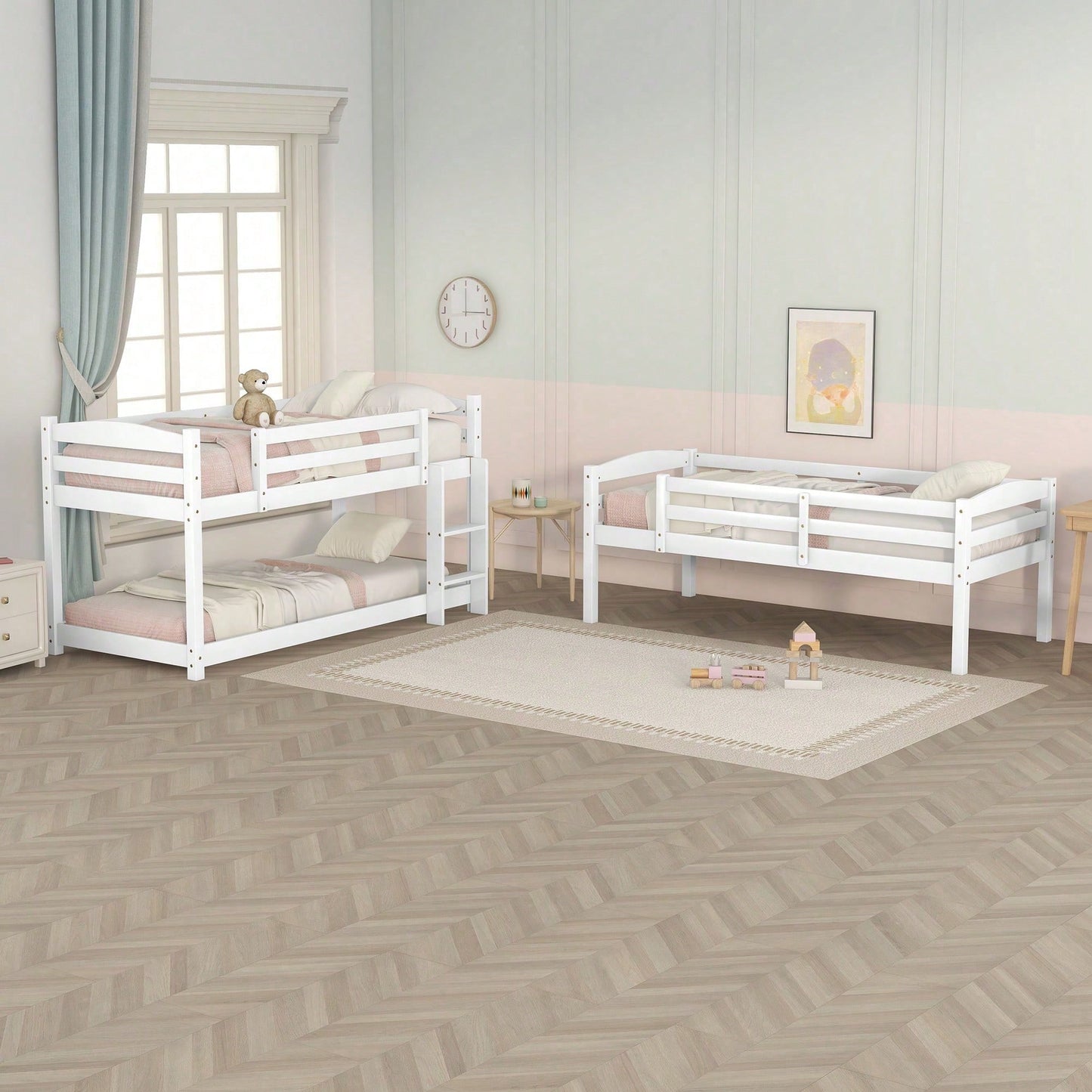 Etagenbett, 90*200cm, Single-Size-Holz-Dreier-Etagenbett für Kinder, Ohne Matratze, weiß (90*200cm)