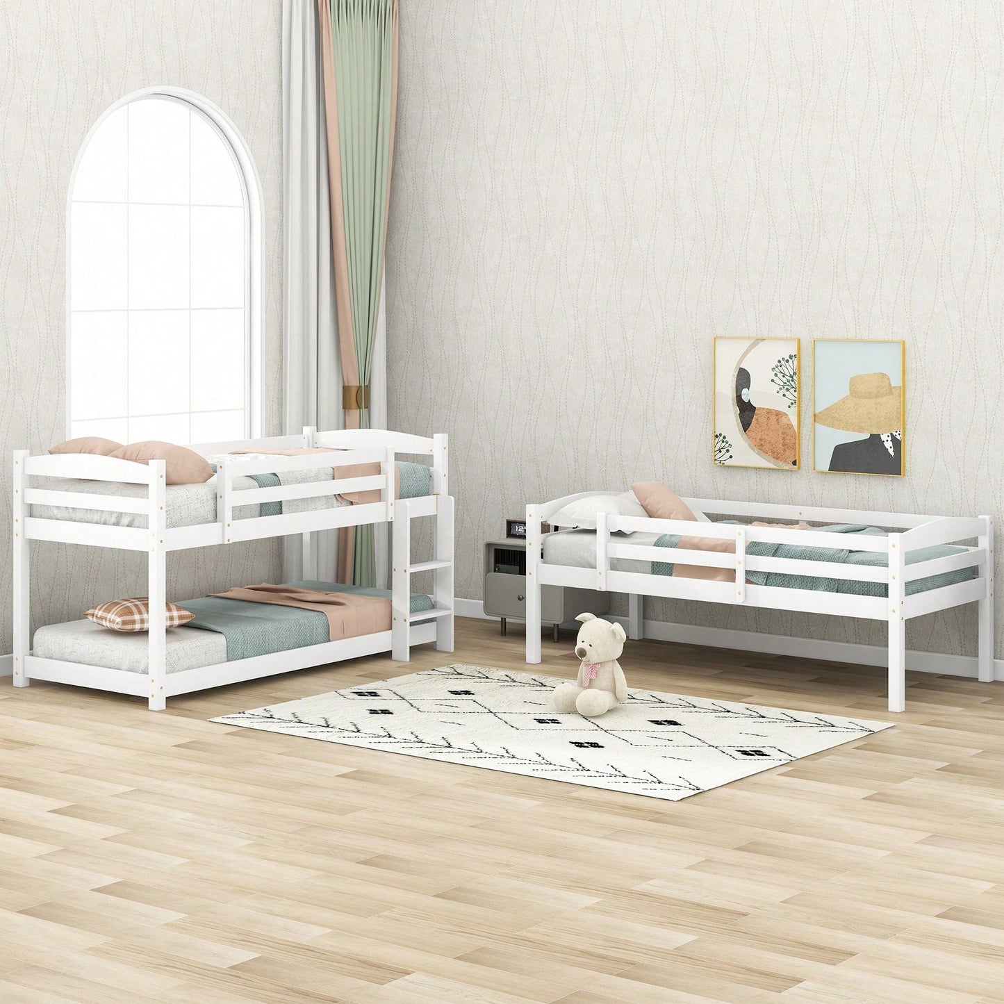 Etagenbett, 90*200cm, Single-Size-Holz-Dreier-Etagenbett für Kinder, Ohne Matratze, weiß (90*200cm)