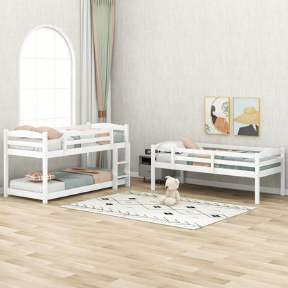Etagenbett, 90*200cm, Single-Size-Holz-Dreier-Etagenbett für Kinder, Ohne Matratze, weiß (90*200cm)