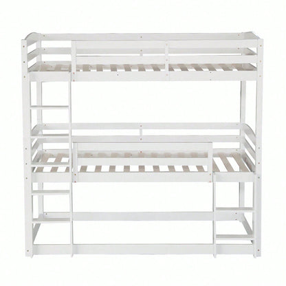 Etagenbett, 90*200cm, Single-Size-Holz-Dreier-Etagenbett für Kinder, Ohne Matratze, weiß (90*200cm)