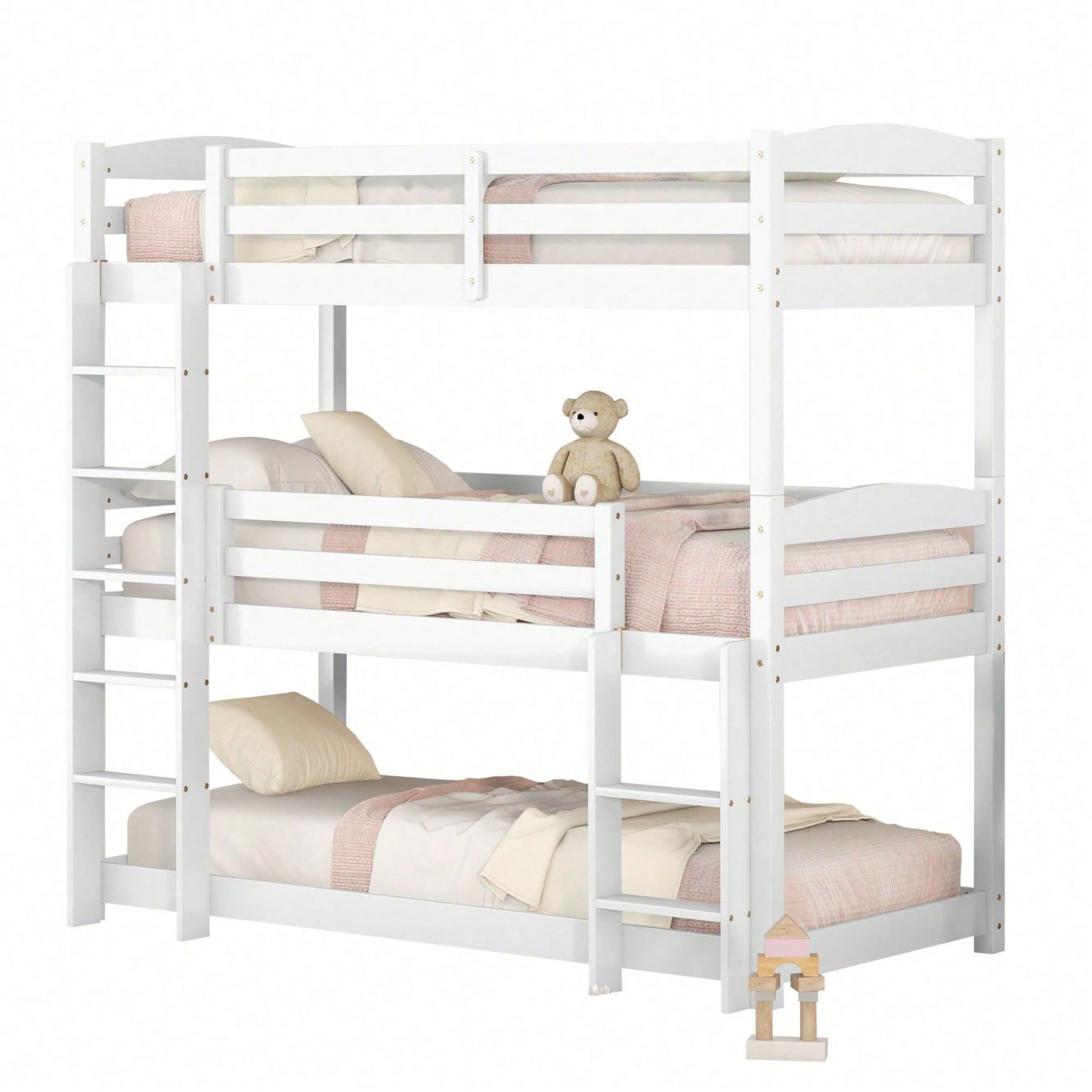Etagenbett, 90*200cm, Single-Size-Holz-Dreier-Etagenbett für Kinder, Ohne Matratze, weiß (90*200cm)