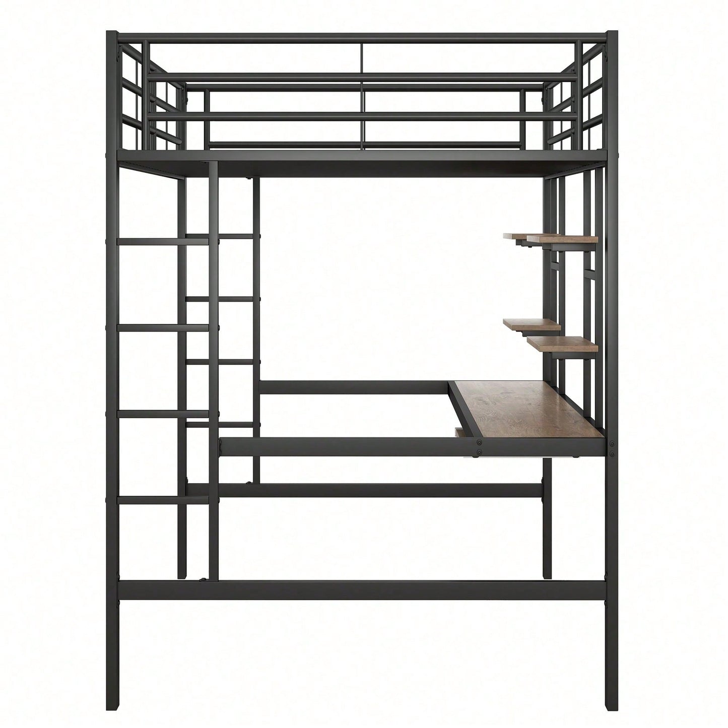 Hochbett, 140*200 cm, Bettgestell Metallbett, Eisenbett, Hochbett mit Schreibtisch und zwei Bücherregalen für Kinder, Jugendliche und Erwachsene, Weiß
