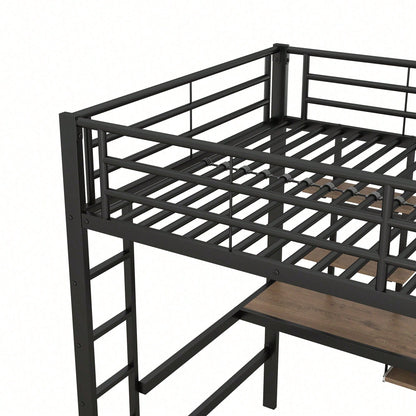 Hochbett, 140*200 cm, Bettgestell Metallbett, Eisenbett, Hochbett mit Schreibtisch und zwei Bücherregalen für Kinder, Jugendliche und Erwachsene, Weiß