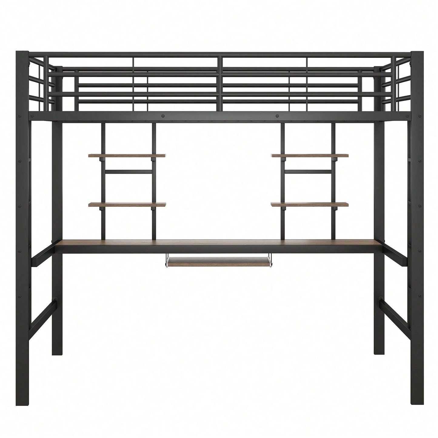 Hochbett, 140*200 cm, Bettgestell Metallbett, Eisenbett, Hochbett mit Schreibtisch und zwei Bücherregalen für Kinder, Jugendliche und Erwachsene, Weiß
