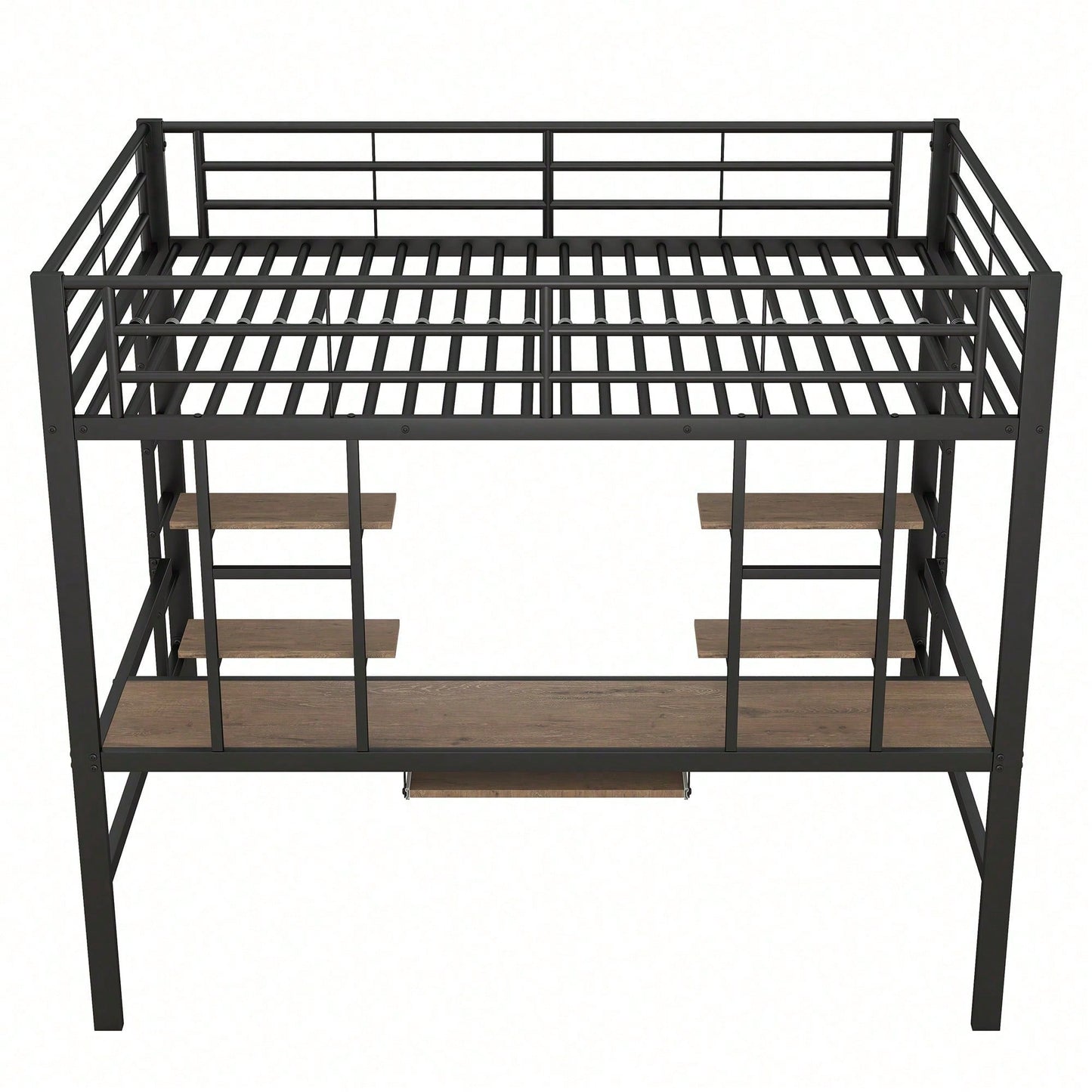 Hochbett, 140*200 cm, Bettgestell Metallbett, Eisenbett, Hochbett mit Schreibtisch und zwei Bücherregalen für Kinder, Jugendliche und Erwachsene, Weiß