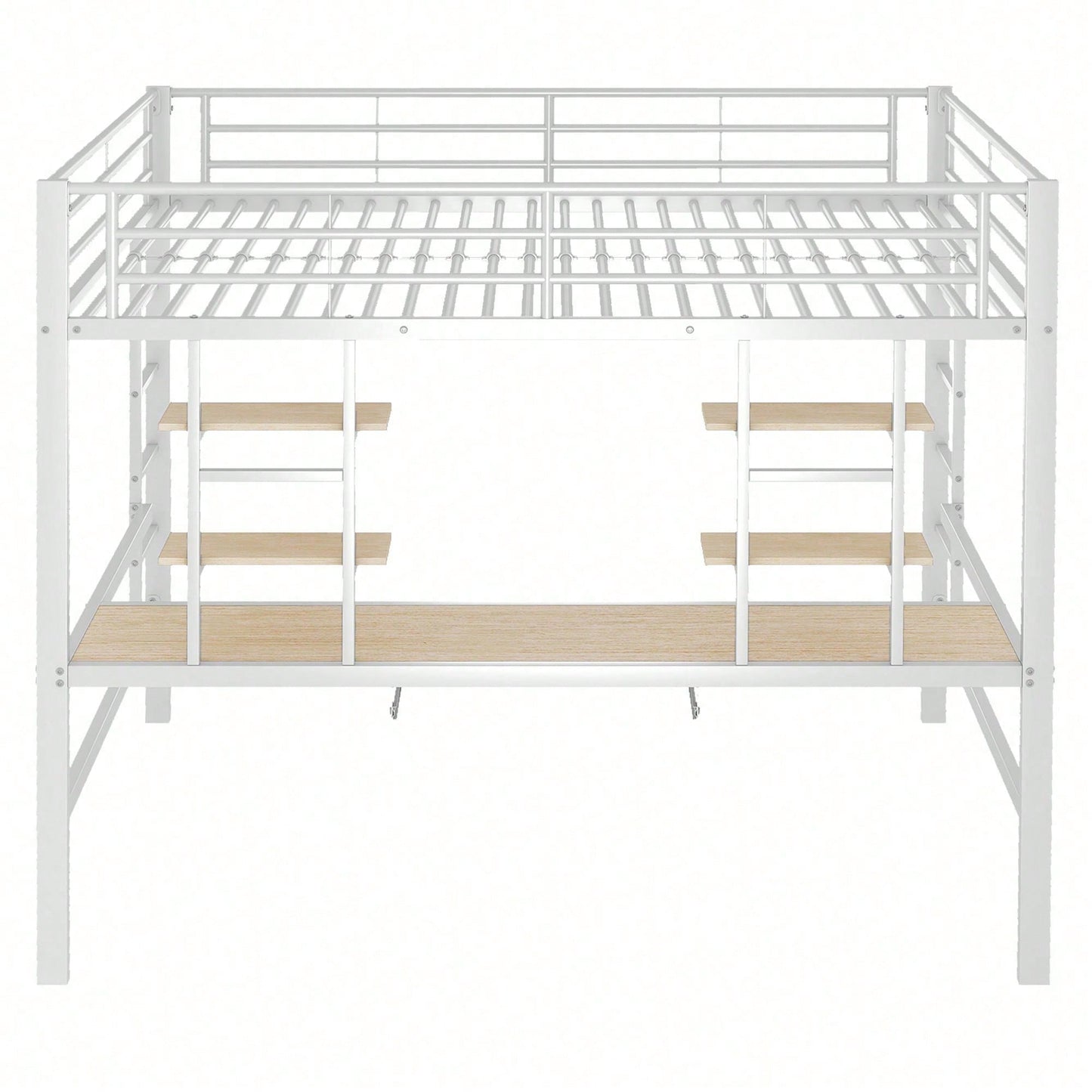 Hochbett, 140*200 cm, Bettgestell Metallbett, Eisenbett, Hochbett mit Schreibtisch und zwei Bücherregalen für Kinder, Jugendliche und Erwachsene, Weiß