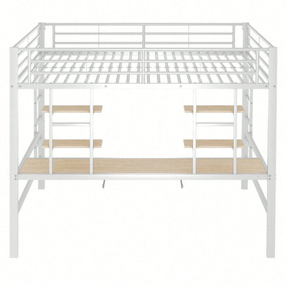 Hochbett, 140*200 cm, Bettgestell Metallbett, Eisenbett, Hochbett mit Schreibtisch und zwei Bücherregalen für Kinder, Jugendliche und Erwachsene, Weiß