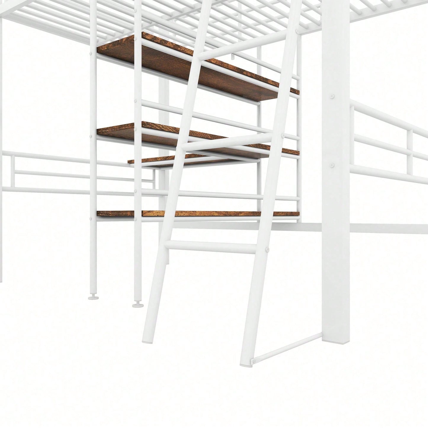 Hochbett, 90*200cm , ohne Matratze, Bett mit Schreibtisch, Mehrere Regale, Geländer, Leiter, Eisenrahmen, Schwarz