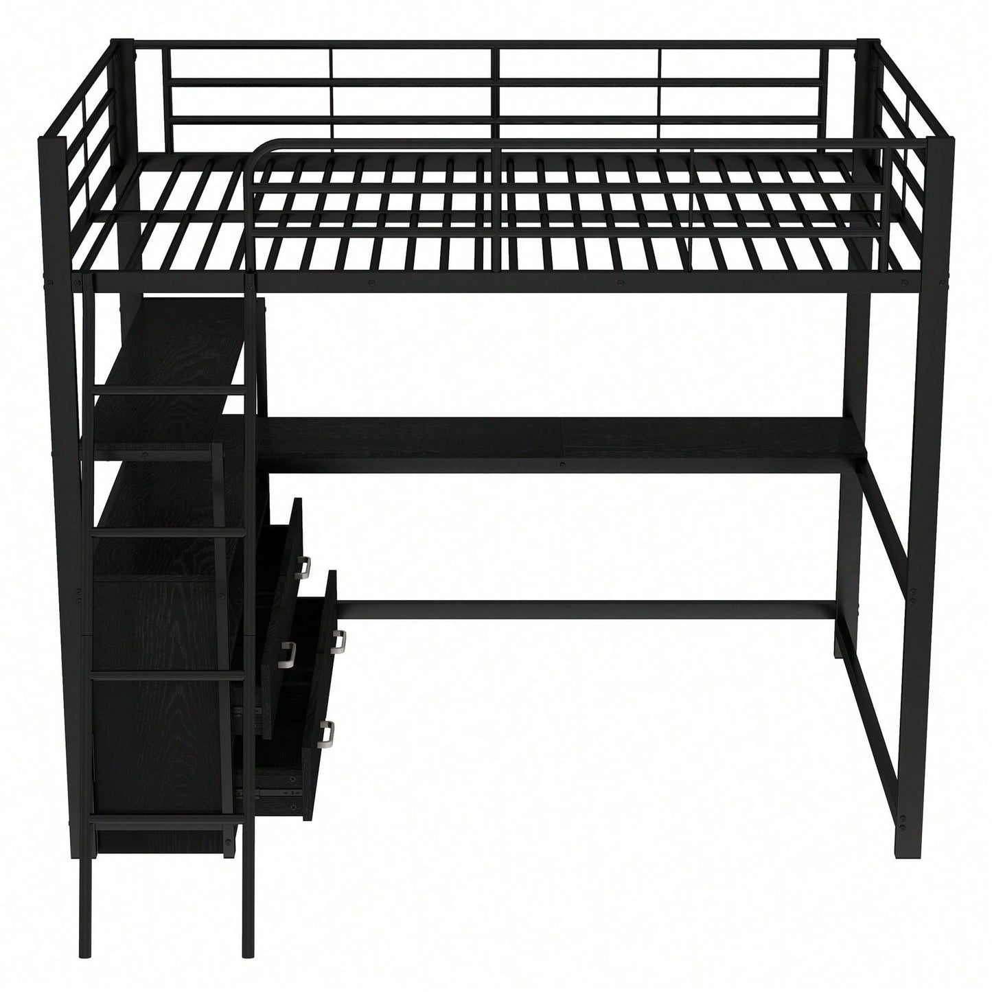 Hochbett, 140*200cm , Eisenrahmenbett, praktische Schubladen, stilvoller L-förmiger Schreibtisch, Laminatdesign, Ohne Matratze, Weiß