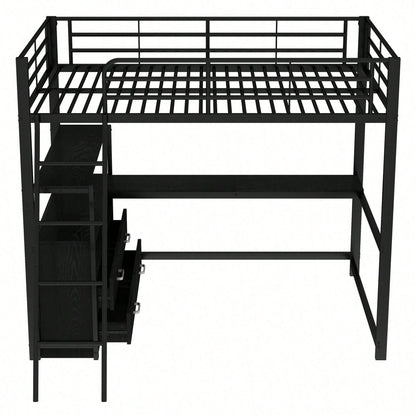 Hochbett, 140*200cm , Eisenrahmenbett, praktische Schubladen, stilvoller L-förmiger Schreibtisch, Laminatdesign, Ohne Matratze, Weiß