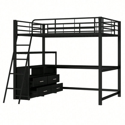 Hochbett, 140*200cm , Eisenrahmenbett, praktische Schubladen, stilvoller L-förmiger Schreibtisch, Laminatdesign, Ohne Matratze, Weiß