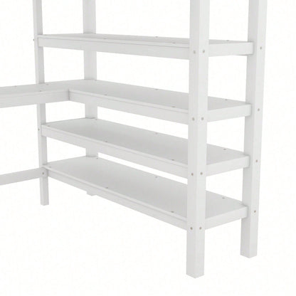 Hochbett, 140 x 200 ,Kinderhochbett mit Ablagefächern und Unterbettschreibtisch,Ohne Matratze, Grau
