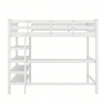 Hochbett, 140 x 200 ,Kinderhochbett mit Ablagefächern und Unterbettschreibtisch,Ohne Matratze, Grau