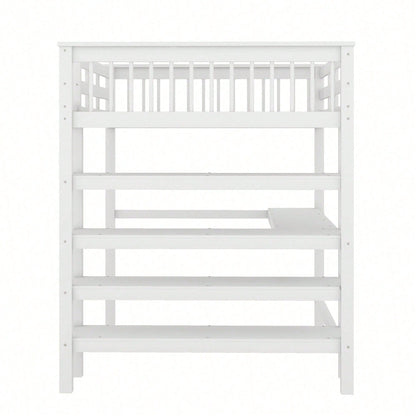 Hochbett, 140 x 200 ,Kinderhochbett mit Ablagefächern und Unterbettschreibtisch,Ohne Matratze, Grau