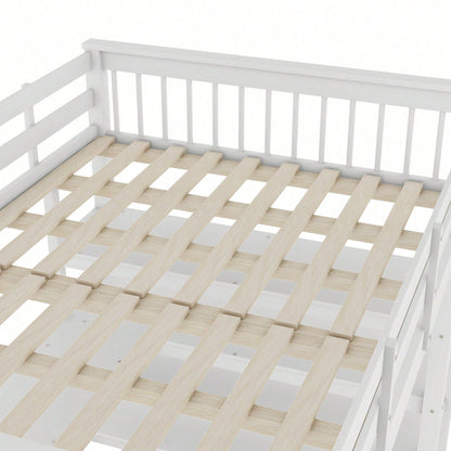 Hochbett, 140 x 200 ,Kinderhochbett mit Ablagefächern und Unterbettschreibtisch,Ohne Matratze, Grau