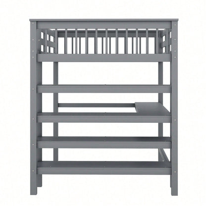 Hochbett, 140 x 200 ,Kinderhochbett mit Ablagefächern und Unterbettschreibtisch,Ohne Matratze, Grau