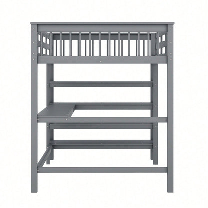 Hochbett, 140 x 200 ,Kinderhochbett mit Ablagefächern und Unterbettschreibtisch,Ohne Matratze, Grau