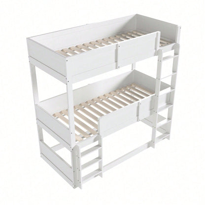 Dreibettzimmerbett 90*200 cm, Massivholzlatten, Hochbett, hohes Zaundesign, Kinderbett, Holzbett, weiß