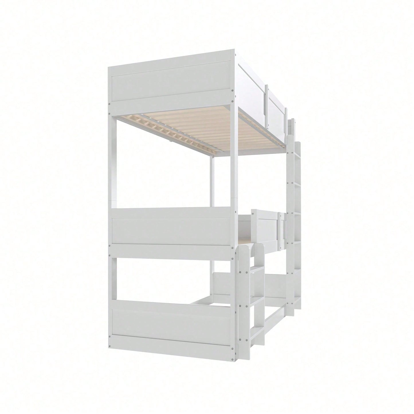 Dreibettzimmerbett 90*200 cm, Massivholzlatten, Hochbett, hohes Zaundesign, Kinderbett, Holzbett, weiß