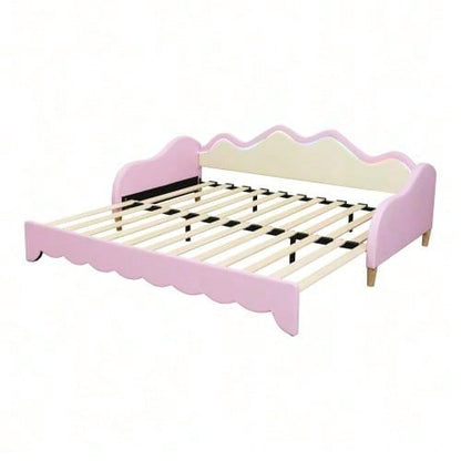 Polsterbett 90(180)*190cm, 2-in-1 Multifunktions-Schlafsofa, Kinderbett aus Kunstleder mit LED-Beleuchtung, mit Lattenrost, Grau